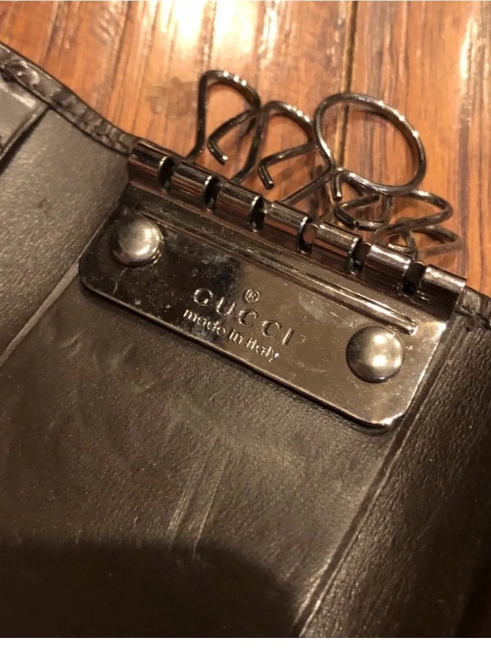 Gucci Brown Leather Card Case with Tan and Black Web Stripe